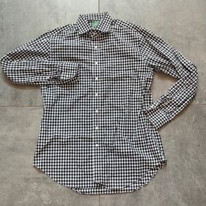 Sid Mashburn Button Down Shirt Mens 16/34 Black White Gingham Excellent Pocket